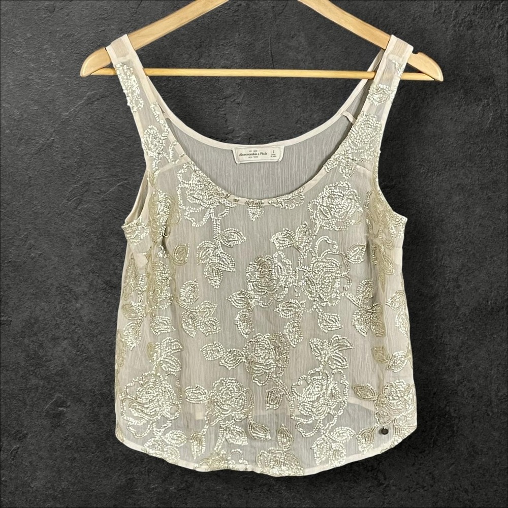 Y2K Abercrombie Fitch Sheer Sequin Embroidered Top Women S Fairy Dainty Festival